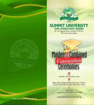 Summit University Maiden and Combined Convocation Ceremony Announced